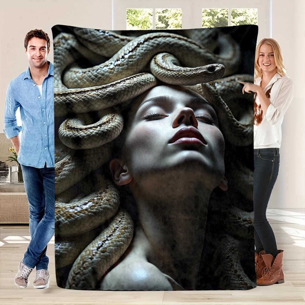 

Medusa Greek Mythology Flannel printed blanket suitable for all seasons suitable for living room office sofa and travel 75x100cm