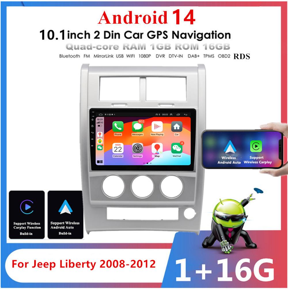 Android 14 10.1 Inch Car Stereo for Jeep Liberty 2008-2012 with CarPlay