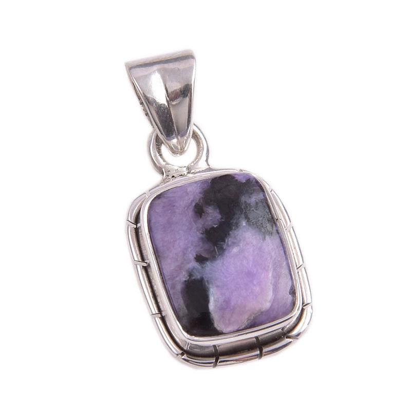 Natural Charoite Gemstone Handmade 925 Solid Sterling Silver Pendant 1.25'' W4R88