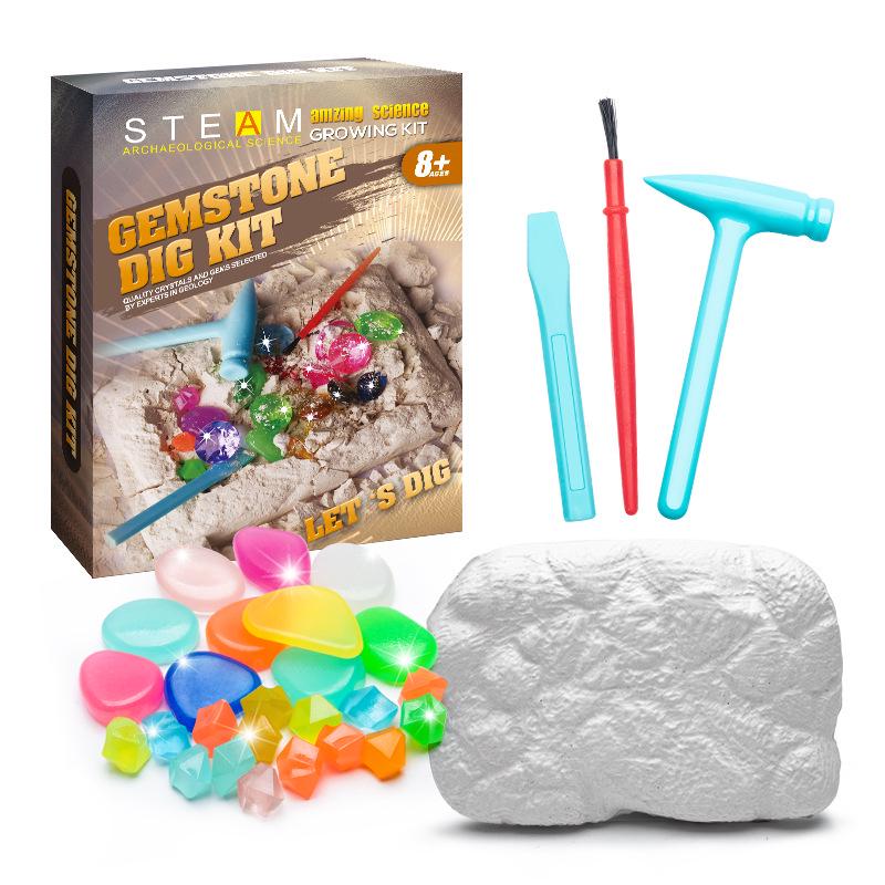 Kids' Luminous Gemstone Digging Set: Archaeological Treasure Hunt Crystal & Diamond Blind Box for Boys and Girls