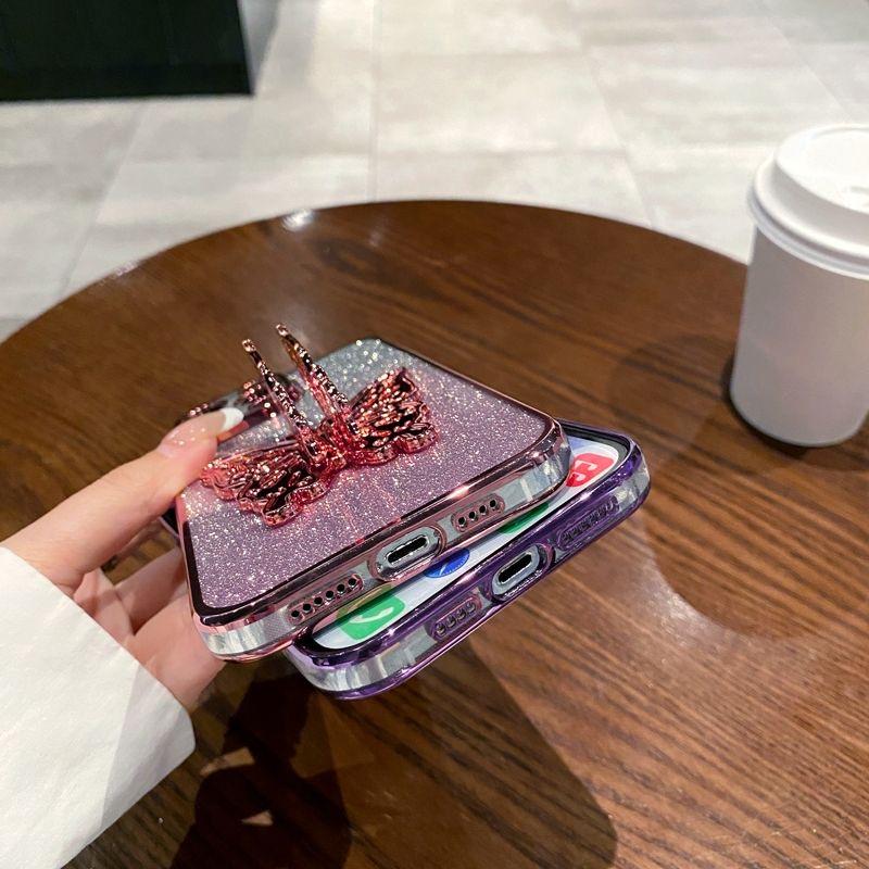 For Xiaomi 15T Pro Case with Cute Butterfly Stand Luxury Slim Gradient Clear Plating Glitter Girls for Xiaomi 15T Back Cover
