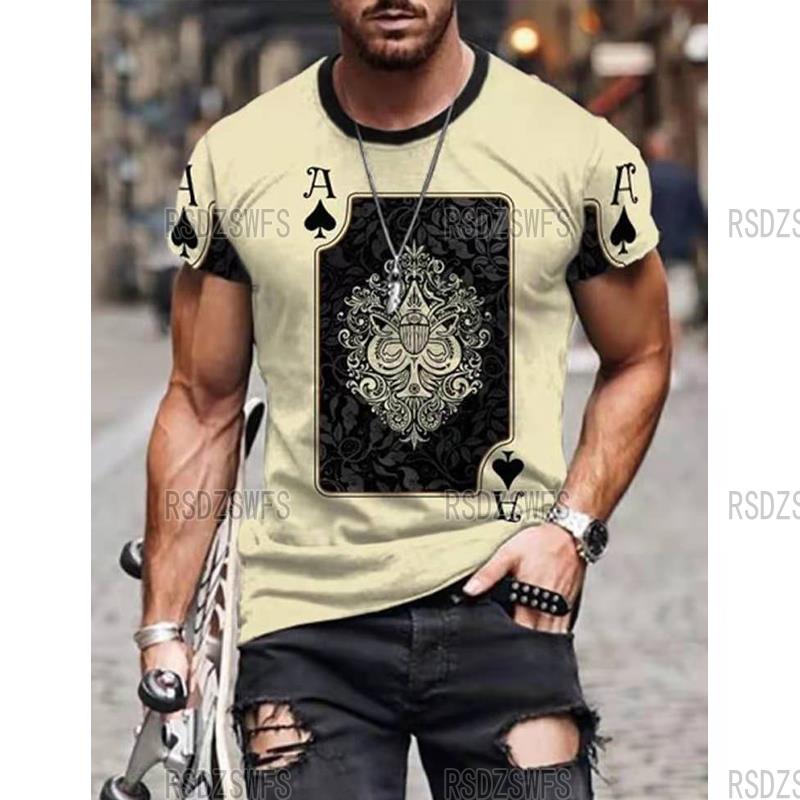 Horrible Skull Spades Poker T-Shirt Casual Men Summer 3D-Print Extra-Large T-Shirt 2024 Comfort Breathable T-Shirt Tops S-6XL