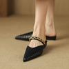 Pantoufles Mules Sandales 2024 Été Chaussures pour Femmes Talons Bas Luxe Femme Vêtements d'Intérieur Élégant Soirée Coréen Slingback Chaînes Métalliques