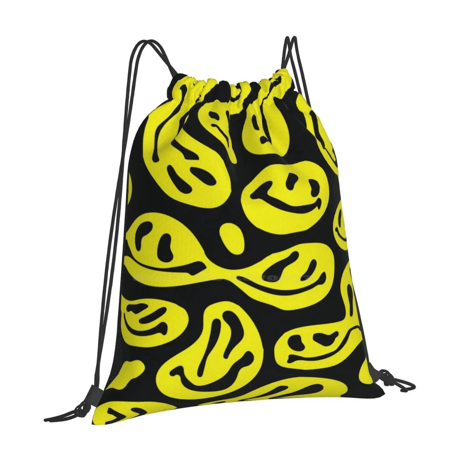 Yellow Melted Faces Hot Sale Backpack Fashion Bags Neon Bright Yellow Face Bright Yellow Melted Face Melted Faces Cool Trendy OneSize