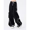 Podzim Jaro Vintage Streetwear Cargo Kalhoty Retro Ležérní High Street Hip Hop Pruhované Oversize Rovné Kalhoty