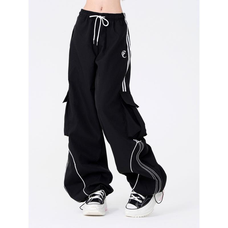 Podzim Jaro Vintage Streetwear Cargo Kalhoty Retro Ležérní High Street Hip Hop Pruhované Oversize Rovné Kalhoty