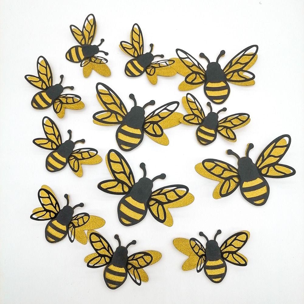 12pcs DIY 3D Bee Wall Stickers Paper Simulation Bee Decoration Small Bee Wall Painting  Wedding