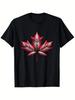 Canadian Pride Maple Leaf T-shirt - 100% Cotton Casual Short Sleeve Tee with Bold Red Maple Leaf Print On Black