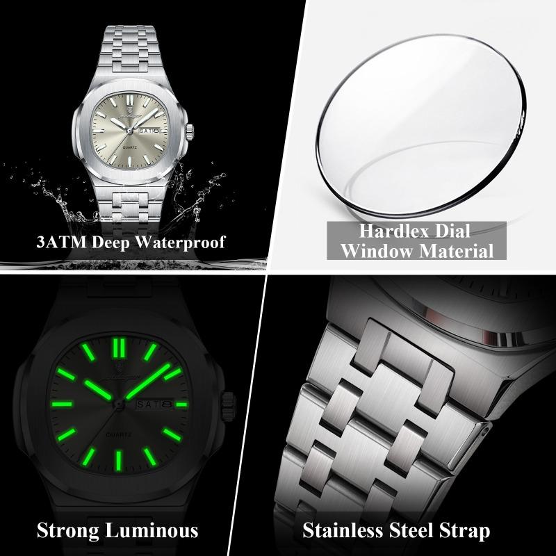 POEDAGAR Square Woman Watch Date Week Waterproof Luminous Ladies Watch Stainless Steel Quartz Fashion Watches Gift