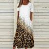 Women's Summer Casual Fashion Printed Short Sleeve Round Neck Pocket Dress