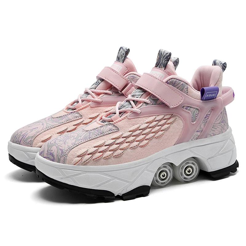 Women's Roller Skates Boys Girls Sports Shoes with Retractable Wheels Breathable Skating Boots Christmas Birthday Display Gift
