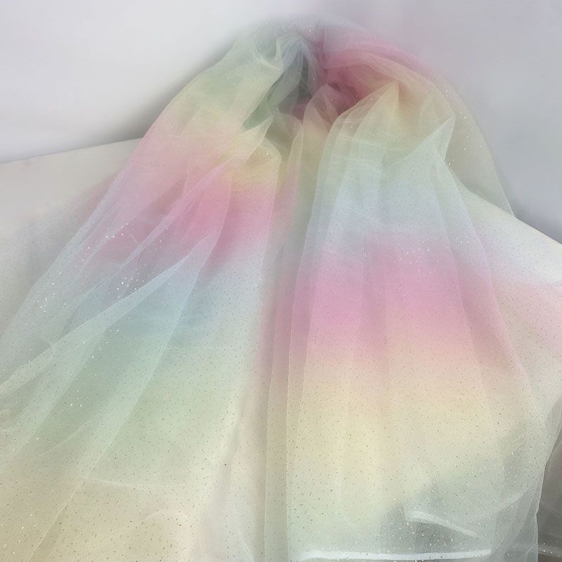 Gradient Rainbow Tulle Fabric Star Sequin By The Meter for Dress Hanfu Wedding Package DIY Sewing Cloth Soft Thin Draping Blue