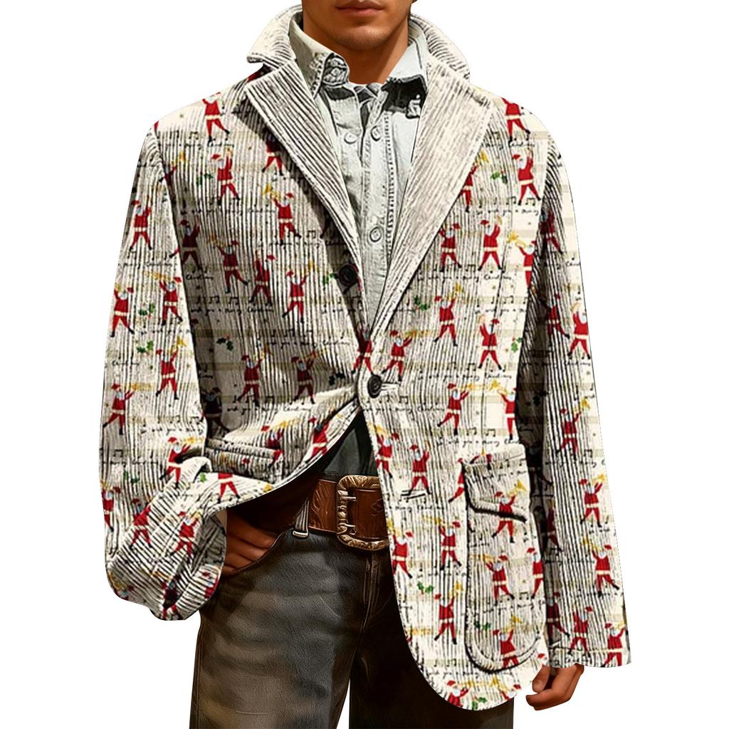Men's Printed Corduroy Warm Pocket Suit Jacket Cardigan Men's Casual Suit