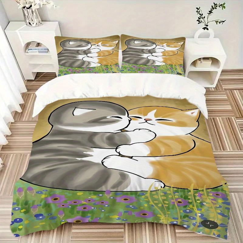 3pcs Cat Hug Bedding Set, Breathable and Soft, Suitable for All Seasons, Ideal for Home Use, Suitable for Bedroom Decor 21167