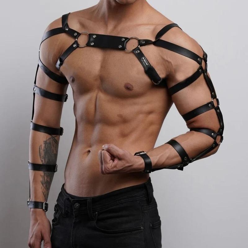 Sexy Leather Lingerie Sexual Chest Harness Fetish Men Body Bondage Cage Shoulder Harness Strap Erotic Gay Clothing for Adult Sex