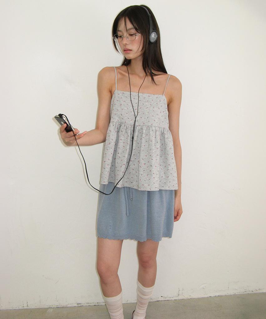Ronron Scallop Trim Knit Mini Skirt Soft Blue