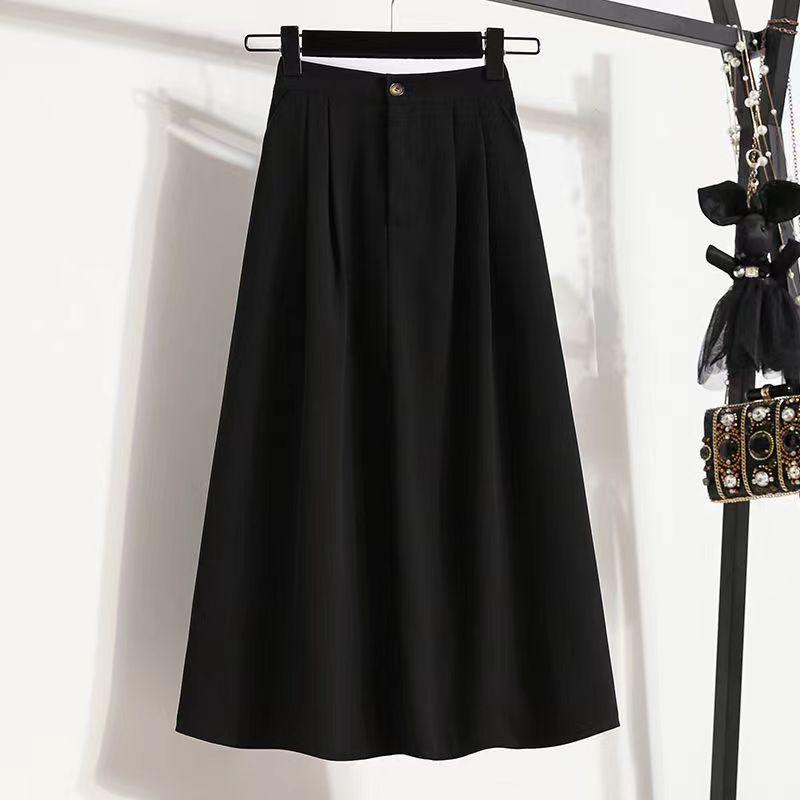 

Большой размер Новинка Лето 100.00кг Большой размер Женская юбка средней длины Женская с высокой талией Корейский стиль Женские костюмы Юбка с большим подолом А-силуэта Black L Code [Suggested 47.50 kg-57.50 kg]]