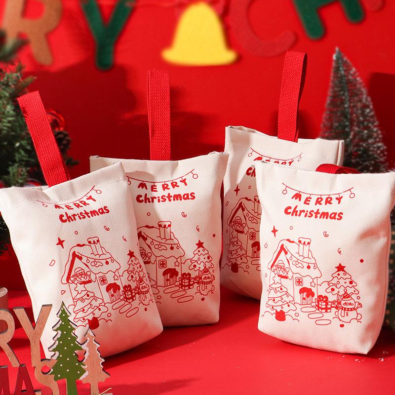 Cute Christmas Canvas Handbag Christmas Eve Candy Snacks Gift Bag Handheld Gift Bag Creative Christmas Companion Gift