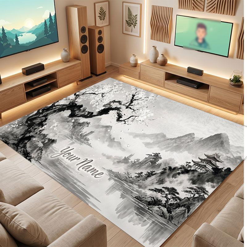 Floral Garden Theme Crystal Velvet Floor Rug Personalized Custom Name Text Warm Carpet Home Decoration