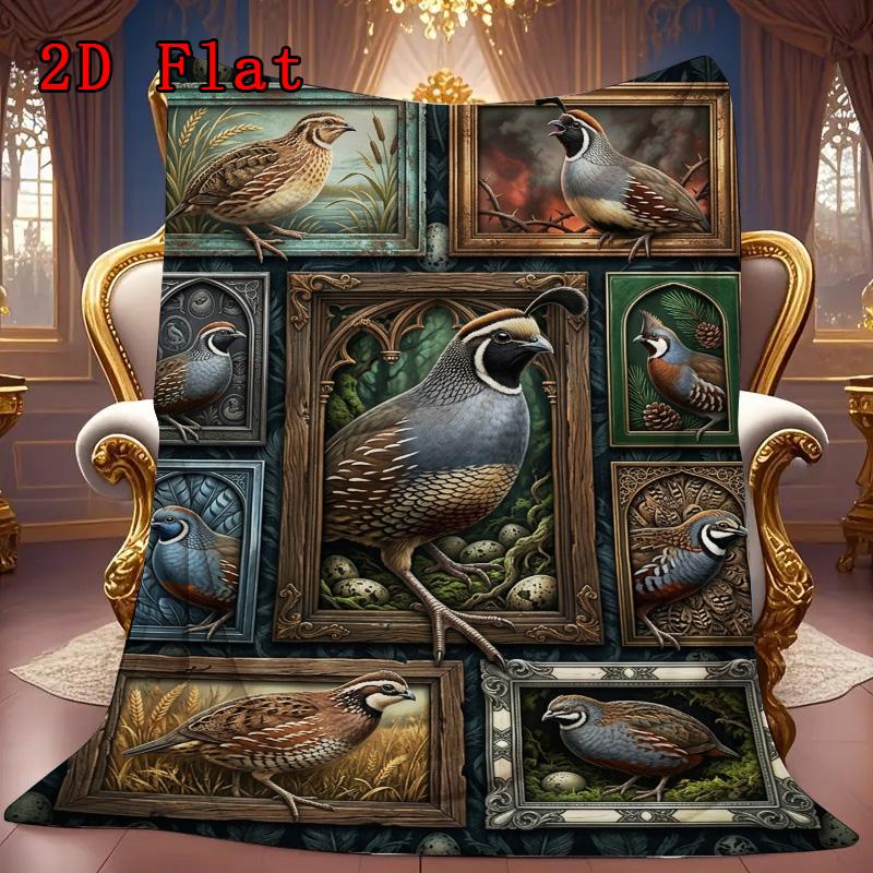 Quail Collection 2D Flat Pattern Flannel Blanket, High Quality All Seasons, Home Decor, Warmth and Comfort, Perfect for Christmas Gifts.