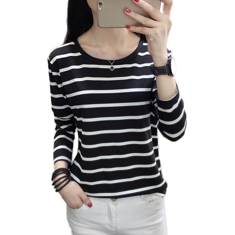 Gestreiftes Slim-Fit T-Shirt für Damen mit Rundhalsausschnitt und langen Ärmeln für Frühling, Sommer und Herbst