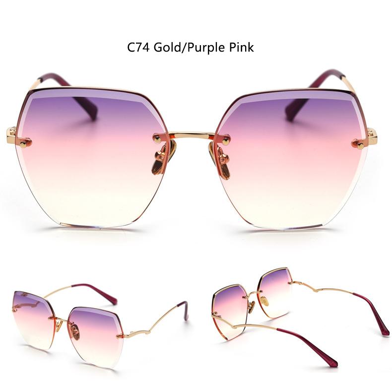 Vintage Rimless Cut Edge Sunglasses Designer Luxury Black Shades Metal Frame Big Gradient Square UV400