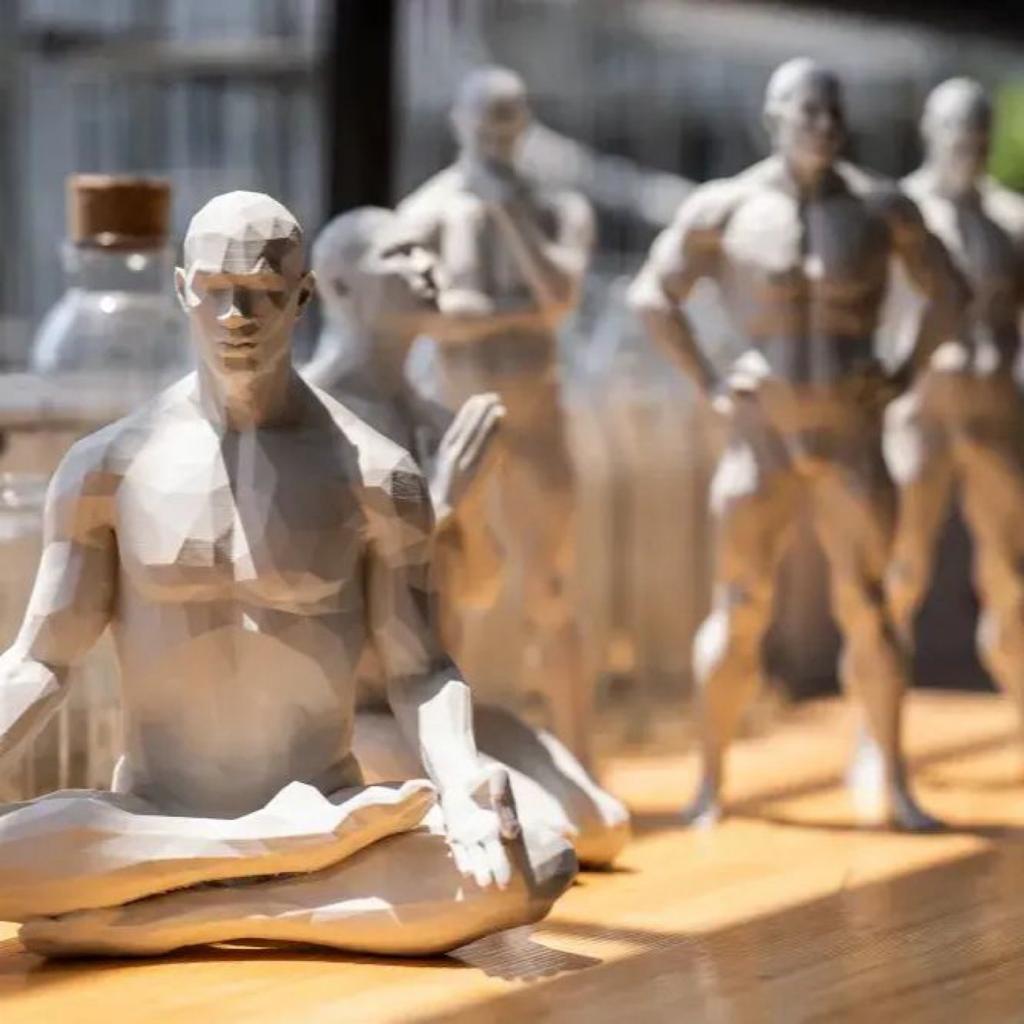 3D Yoga Pose Figurine – Male Plastic Desktop Ornament for Home & Office Decor