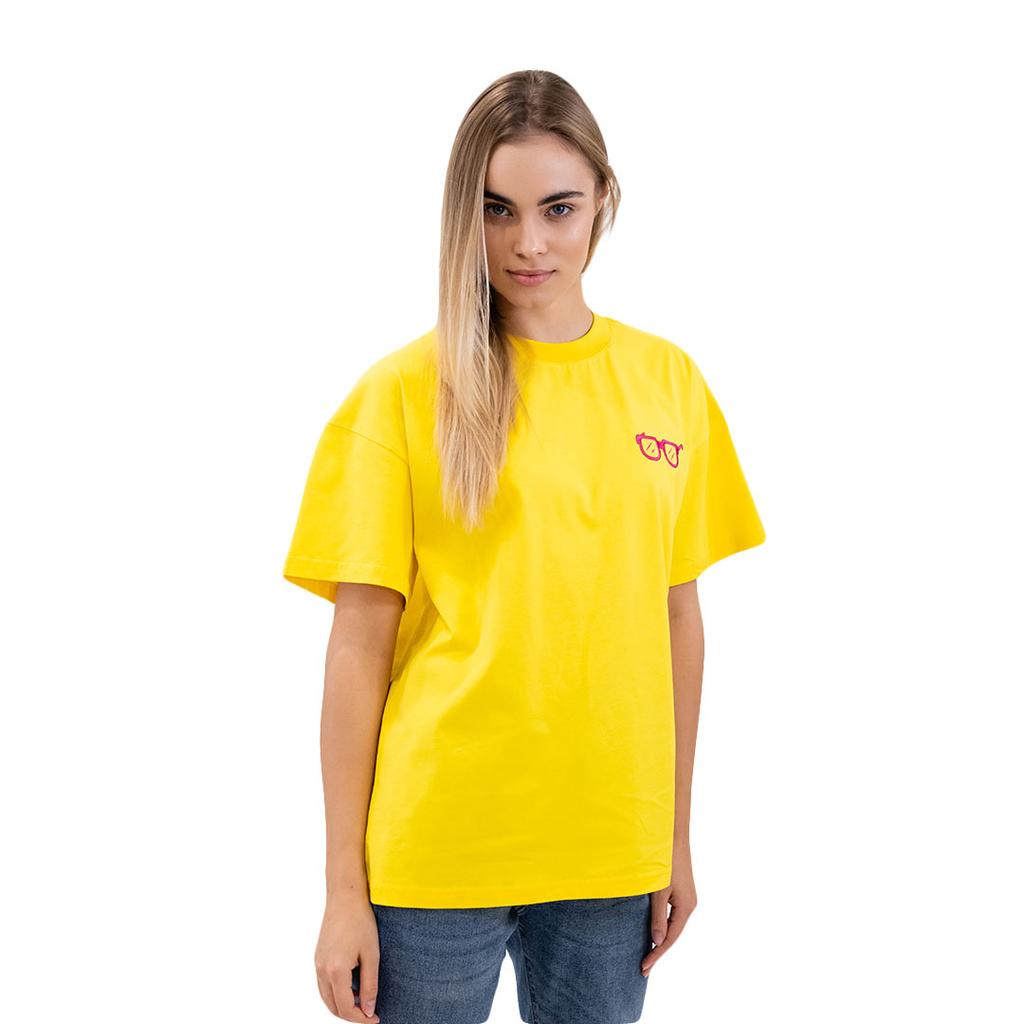 Żółta Koszulka Oversized Z Modnym Motywem Okularów, Stylowa I Wygodna, M