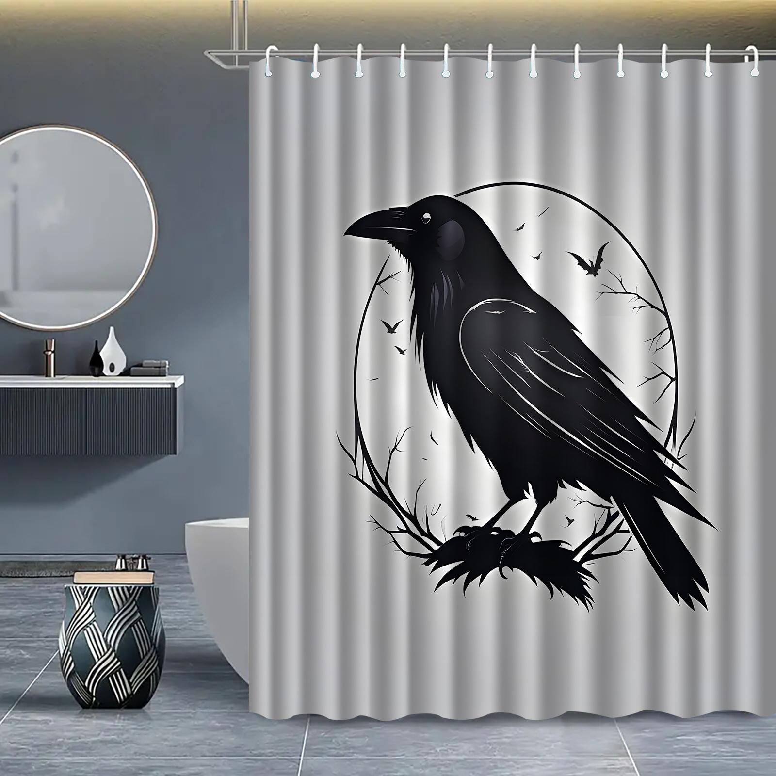 

Black Crow Shower Curtain Moon Circle Design Gothic Bathroom Decor Minimalist Art Waterproof Fabric Bath Curtain Set Home 90x180CM