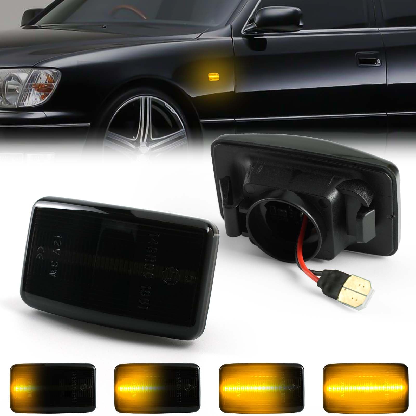 

NEIFILES Land Cruiser 80 Series Side Corolla Lexus LS400 Sequential Turn Signal Front Bumper Fender High Brightness Marker, Wagon, Lamp, (Smoked Lens)