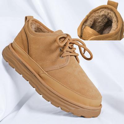 100% Genuine Leather Winter Shoes Mens Snow Boots Thick Sole Warm Plush Fashion Suede Leather Male Brand Ankle Boots