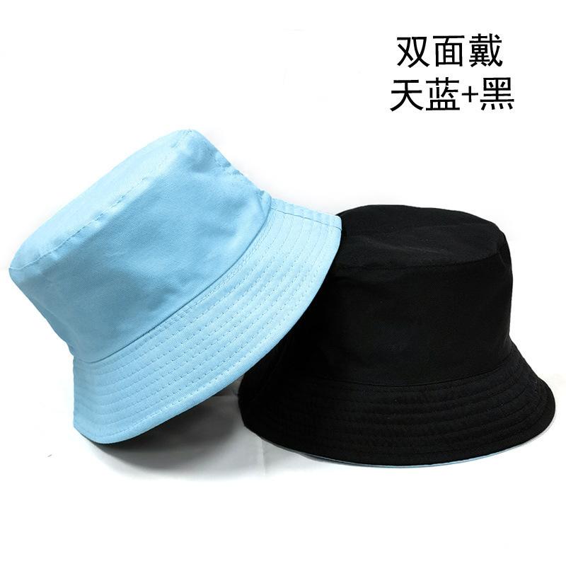 Double-sided bucket hat men's simple casual versatile basin hat women's solid color light board sun hat couple hat tide