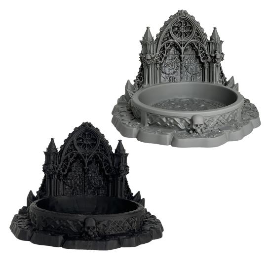 Gotische Kasteel Sieradenbakje Donkere Middeleeuwse Stijl PLA Decoratiebakje met Gedetailleerd Beeldhouwwerk & Boogontwerp Multifunctionele Organizer voor Ringen