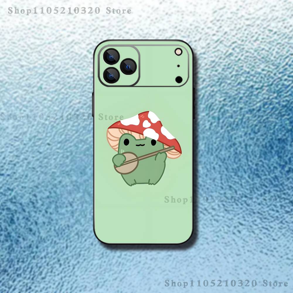 Frog Strawberry Cartoon Phone Case For iPhone 17,16,15,14,13,12,11,Pro Max,XSX,,XR,SE,Mini,8,7,Soft Silicone Black Cover