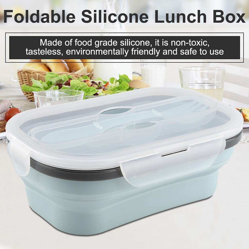 Food Grade Silicone Foldable Lunch Box Portable Rectangle Food Storage Container