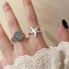 Pack of 2 Adjustable Starfish Inspired Open Rings with Artificial Gemstones for Women Daily Wear or Party Jewelry