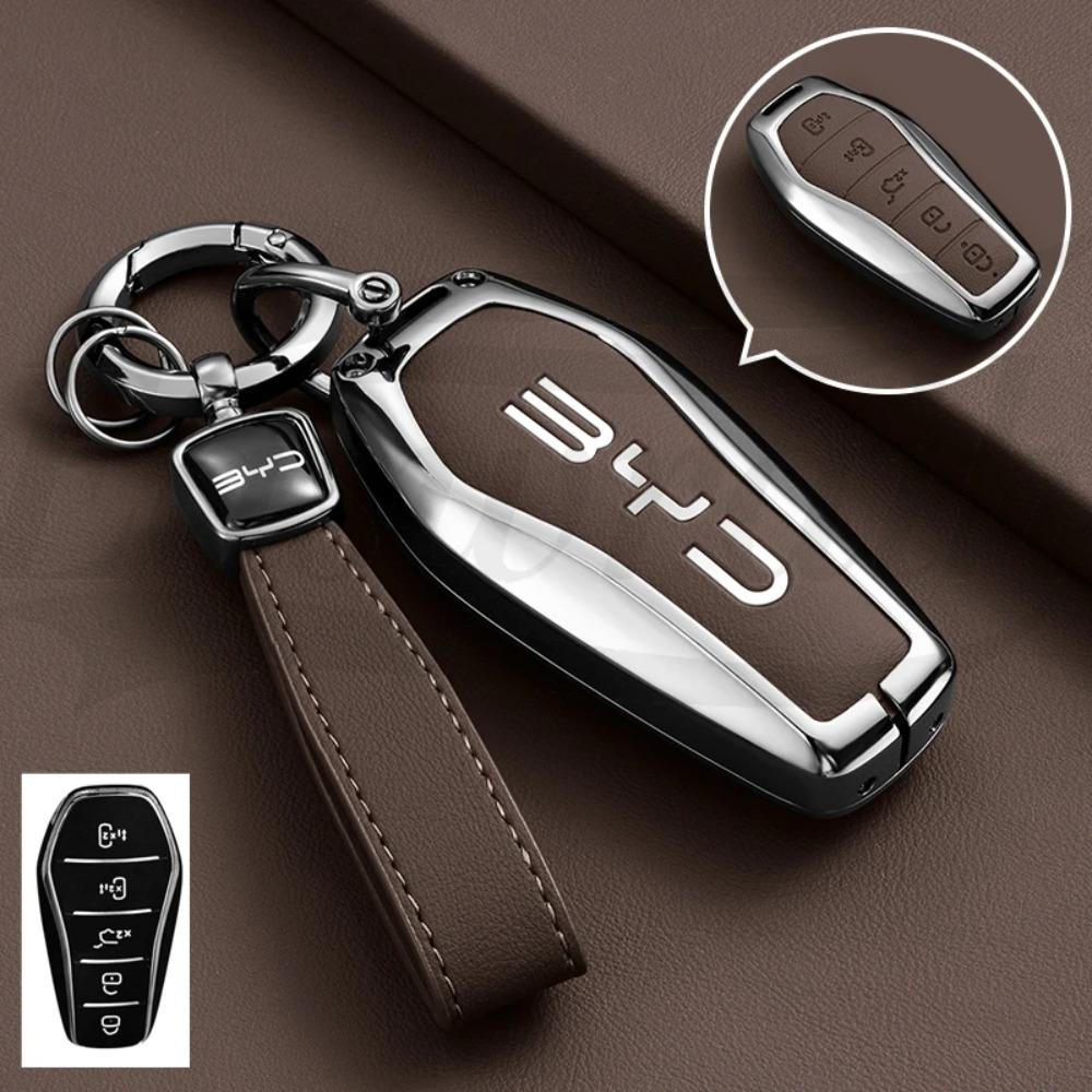 Car Zinc Alloy Leather Key Case Cover for BYD Song Plus Atto Han EV Tang DM Qin Seal Dolphin Key Bag Pouch Wallet Organizer
