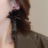 Vintage Silver Black Tassel Geometric Round Stud Earrings for Women - Elegant High-End Design