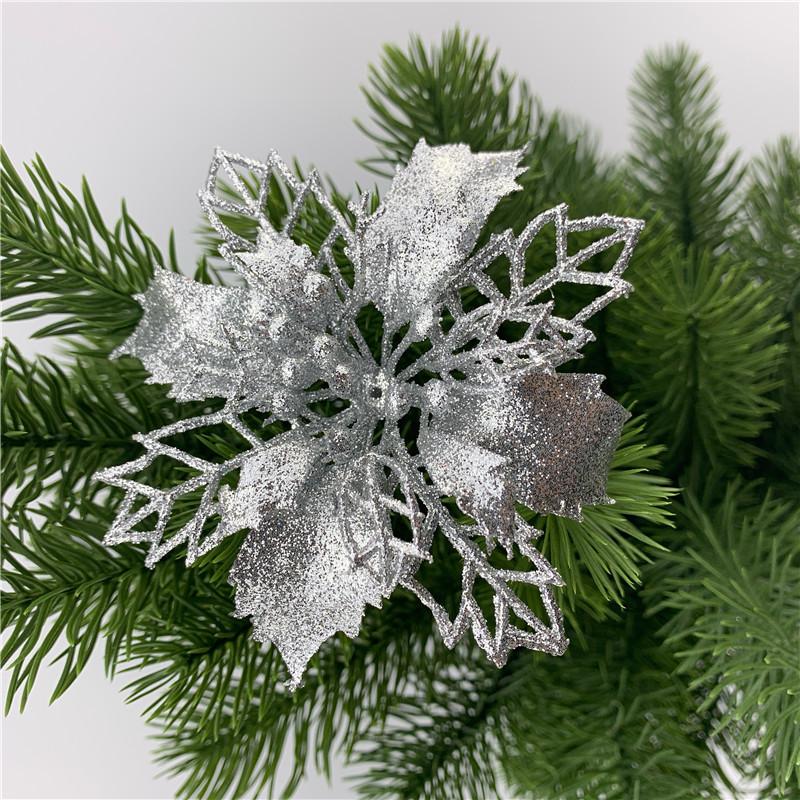 

10pcs 9/16cm Artificial Christmas Flowers, Glitter Xmas Tree Flowers, Glitter Flowers for New Year Xmas Tree Wedding Decor S