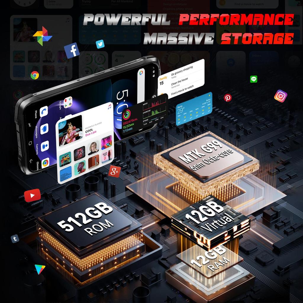Ανθεκτικό Smartphone CUBOT Kingkong 9, Smartphone 24GB+512GB 10600mAh/33W, 120Hz 6.58" FHD+, 100MP+24MP Νυχτερινή Όραση, 1.35” Μίνι Οθόνη/IP68/OTG/NFC