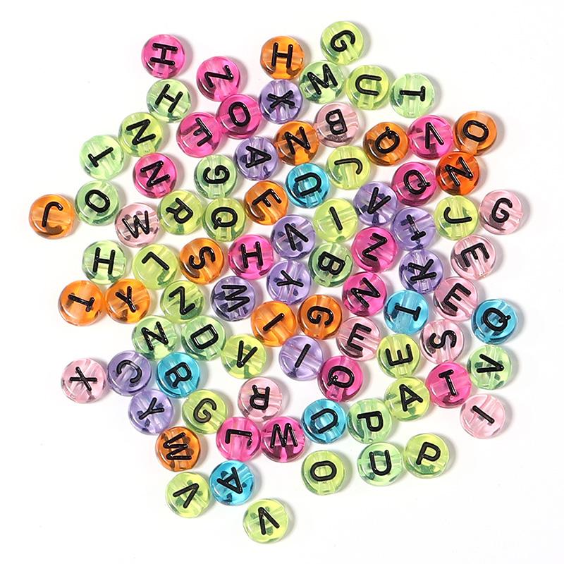 100Pcs Acrylic Letter Beads For Jewelry Making Clear Alphabet 7mm Flat Round Spacer Bead Diy Bracelets Necklace Accessories