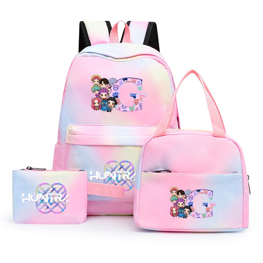 3Pcs/set K-Pop Printed Backpack with Pencil Case Lunch Bag for Teenager Girl Boy Bookbag Large Capacity Waterproof Travel Bag Kid Gift Mochila