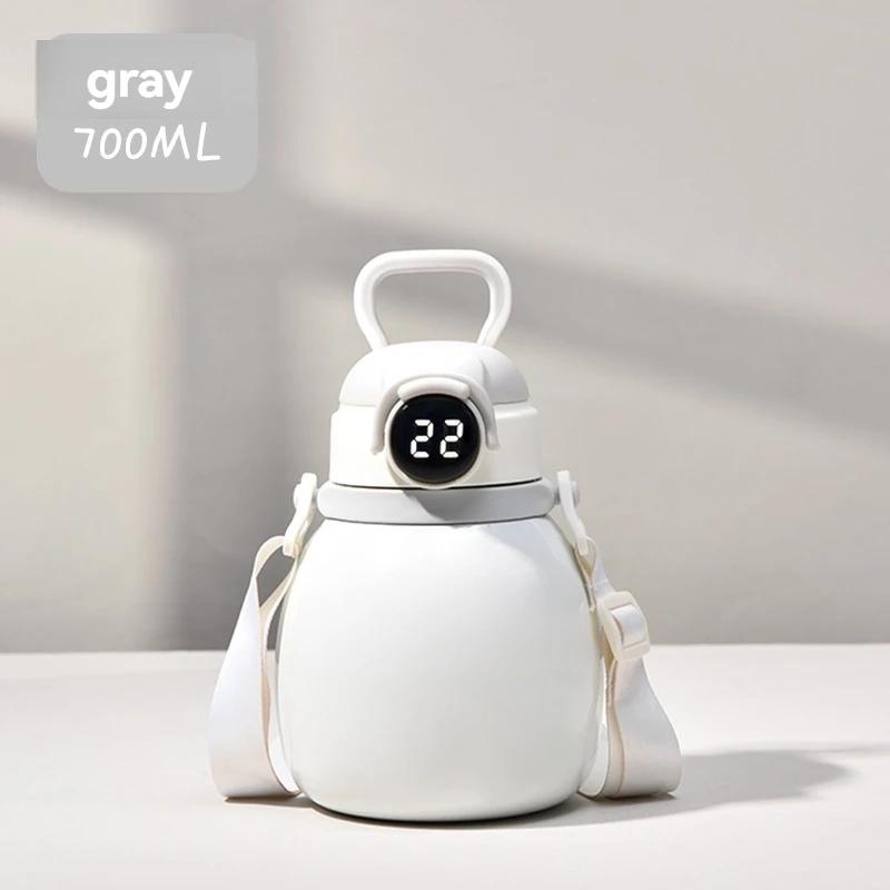 700ML Temperature Display Thermos Mug With Straw Portable Vacuum Flasks With Strap Fashion Cute Thermal Bottle Tumbler Day Gift