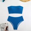 2025 Solid Color High Waist Bandeau Bodycon Bikini Set - European & American Style