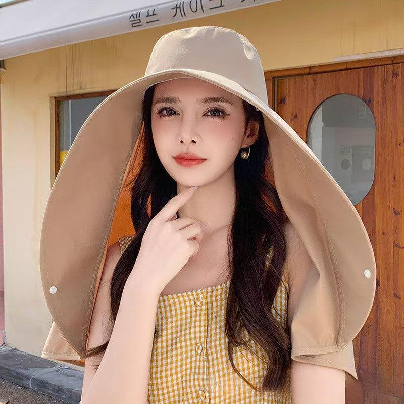 Full Coverage Extra Large Brim With Shawl Fisherman Hat For Women Summer Quick-Dry Neck Protection Sunshade Sunscreen Flat Top Cycling Equestrian Hat