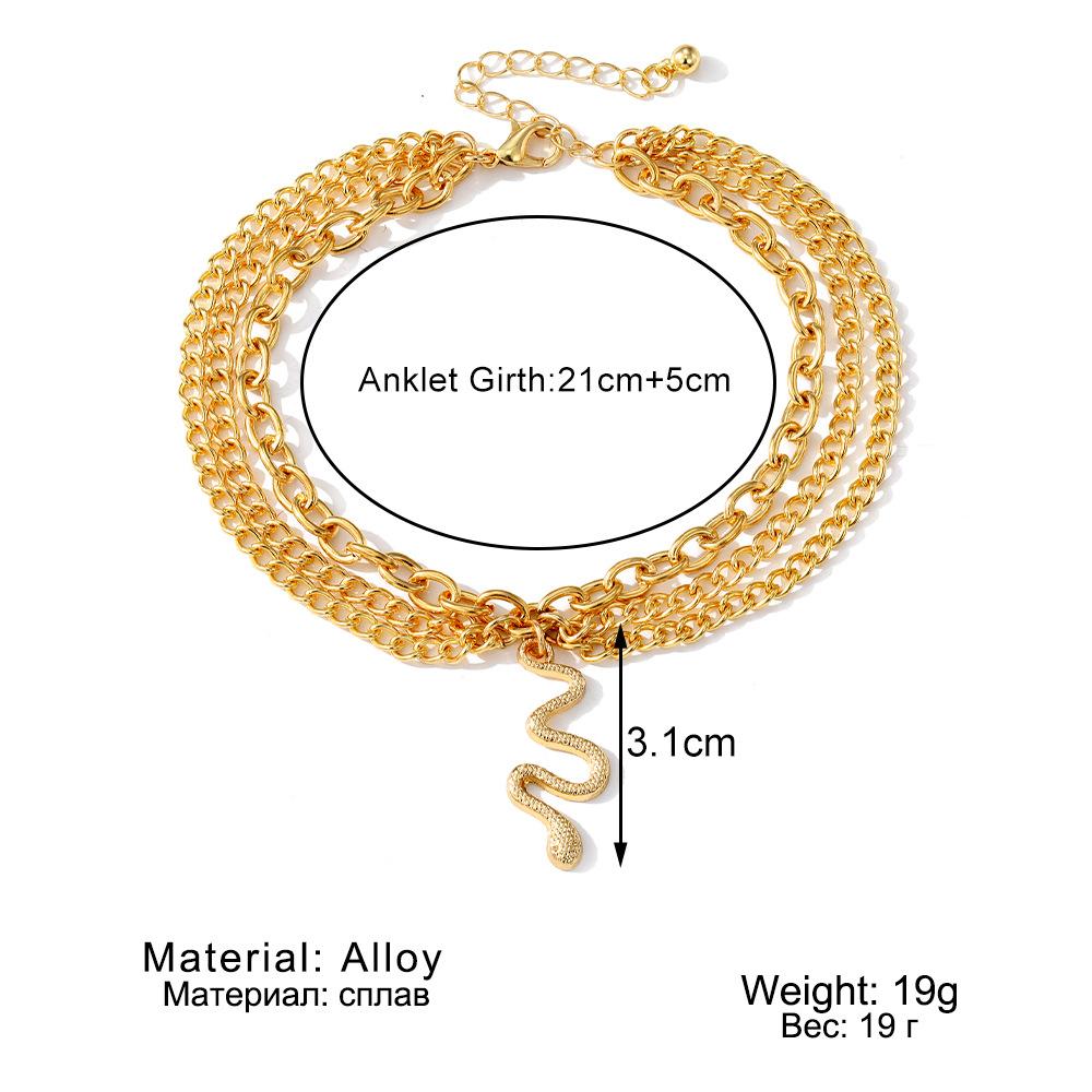 Bohemian Beach Three Layers Snake Shape Anklet for Ladies