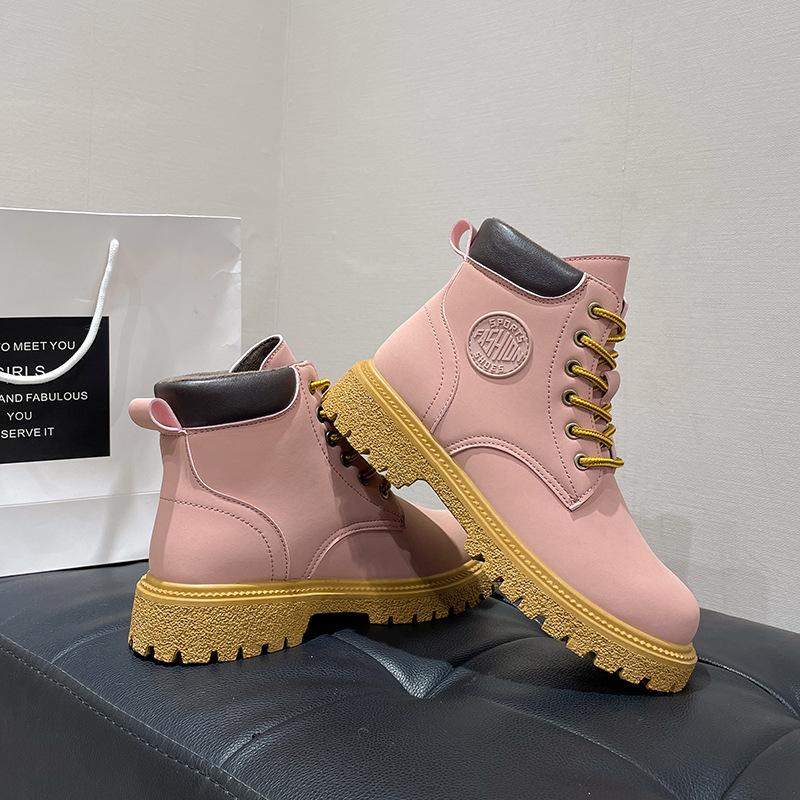 Lokomotiv Retro Martin Stiefel Damen Herbst Britischer Stil Vielseitige Große Gelbe Stiefel Leder Dicksohlige Kurze Stiefel