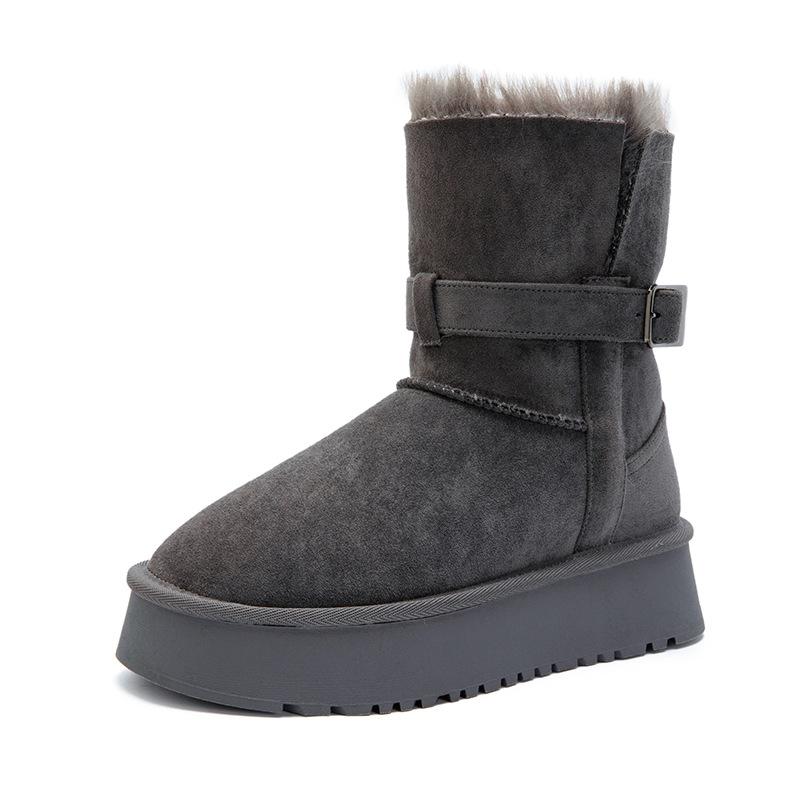 2025 Winter New Short Tube Two Wear Snow Boots Women's Platform Short Boots Piled and Thickened Large Northeast Gray Fluffy Cotton Shoes