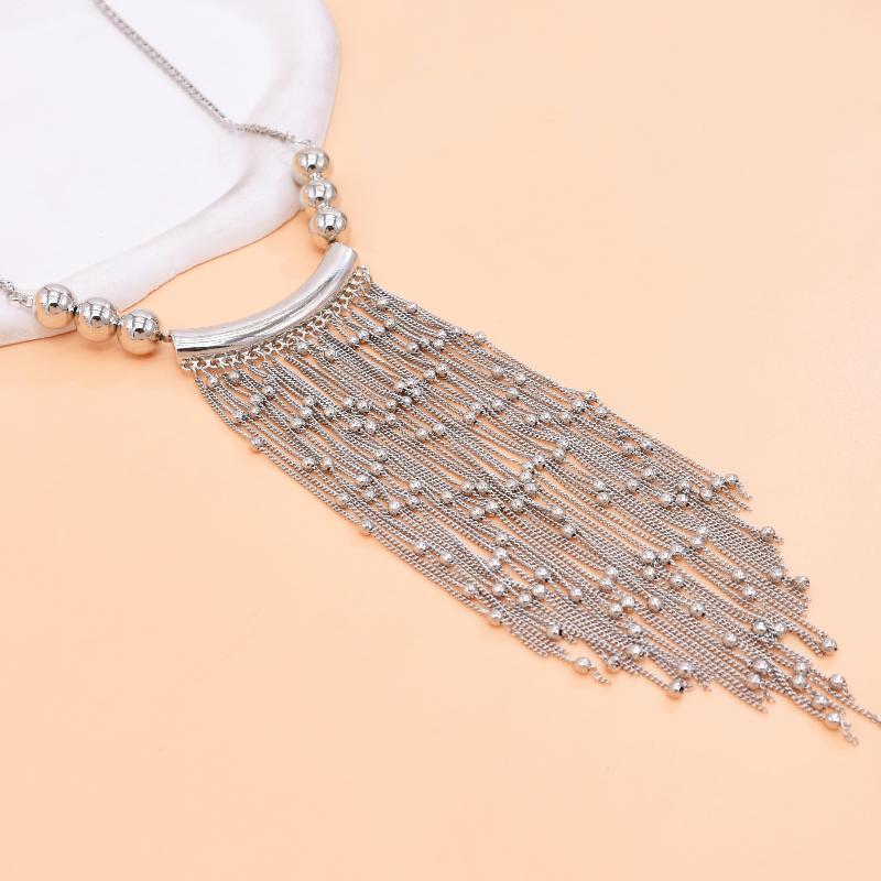 Fashion Alloy Handmade Bead Necklace With Tassel Pendant Exaggerated Personality High Quality Vintage Jewelry Accessory Gift