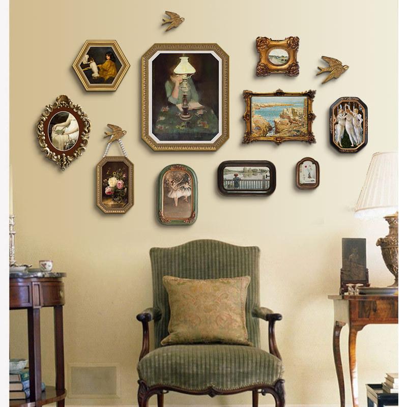 סט מסגרות תמונה וינטג צרפתי קופידון ציור דקורטיבי לסלון קישוט קיר רקע משולב תליון